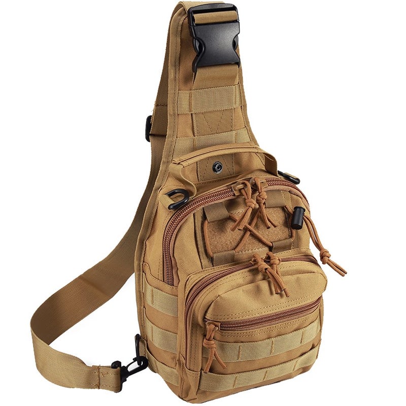 Novemkada Tactical Shoulder Bag,1000D Outdoor Military Molle Sling Backpack Sport Chest Pack Daypack Bags for Camping, Hiking, Trekking, Rover Sling (Tan) - Image 1